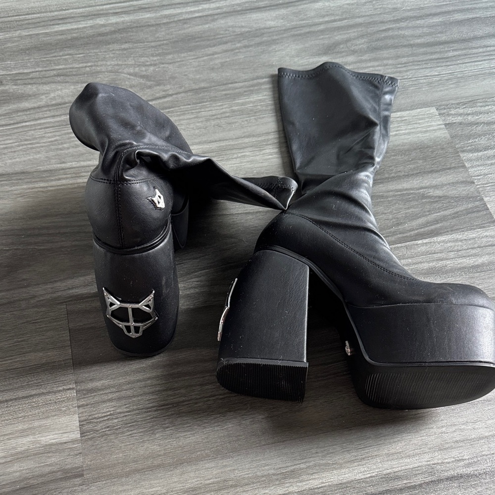 Black Platform Sock Boots - Spice Black Stretch BRAND NEW - Picture 2 of 4